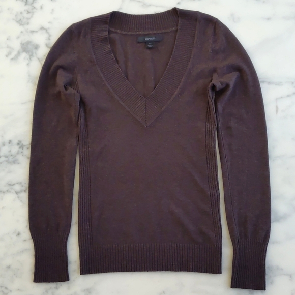 NWOT. Express Rayon Nylon Spandex V-Neck Side Knit Stripe Stretch Sweater. - Picture 3 of 4